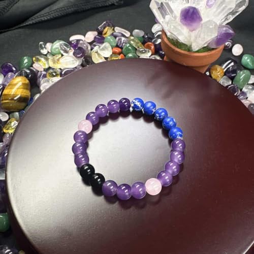 Amethyst Bracelet for Women Men, Elegant Handmade Natural Gem Stone Round Beaded Stretch Elastic Adjustable Healing Bracelets 8mm Gifts - color: AL-0086, size: Medium