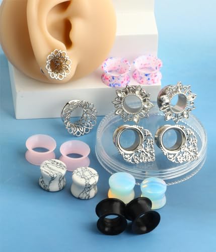 TIANCI FBYJS 8 Pairs Stainless steel Ear Tunnels Earrings Silicone Gauges Plugs For Ear Brass Hollow Plugs and Tunnels Glass Piercings Stretcher Kit 2g 00g 5/8 - color: 5/8''=16mm