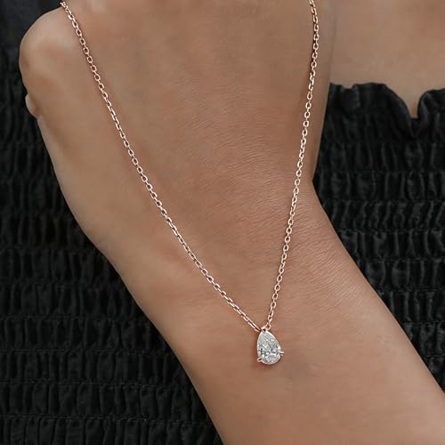 Diamond Pendant Necklaces for Women, Dainty 18k Gold/White Gold Plated Necklace, Gold/Silver Simple Choker Necklaces for Women, Trendy Jewelry Gifts - color: Teardrop -Rose Gold