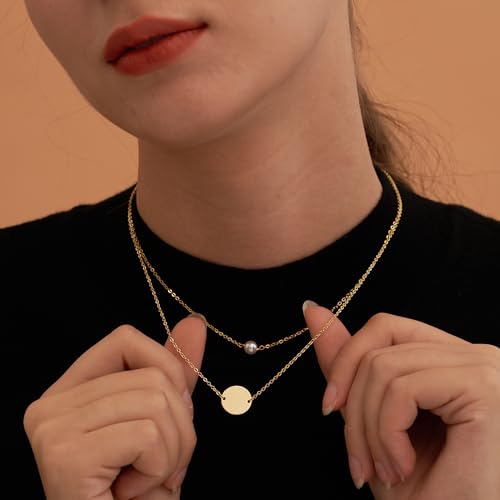 Tewiky Dainty 14k Gold Plated/Silver Cubic Zirconia Necklaces for Women, Simple CZ Jewelry Necklaces Trendy Gifts - color: layered pearl necklaces gold