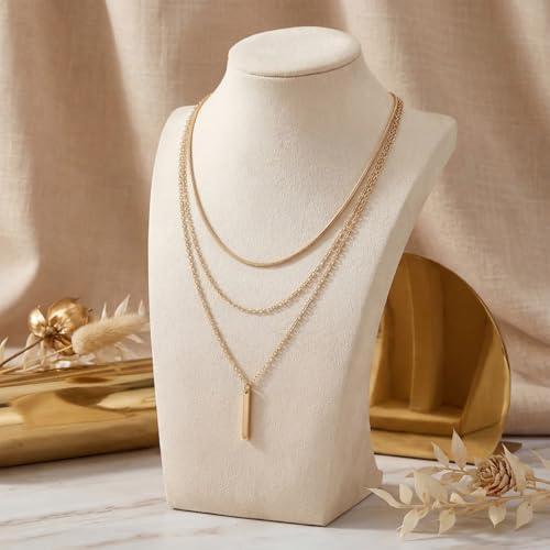 9-Piece Gold Tone Layered Chain Necklace Set for Women, Versatile Stackable Necklaces with Vertical Bar/Herringbone/Padlock Coin Charms, Trendy Boho Jewelry - style: TZJ-003358