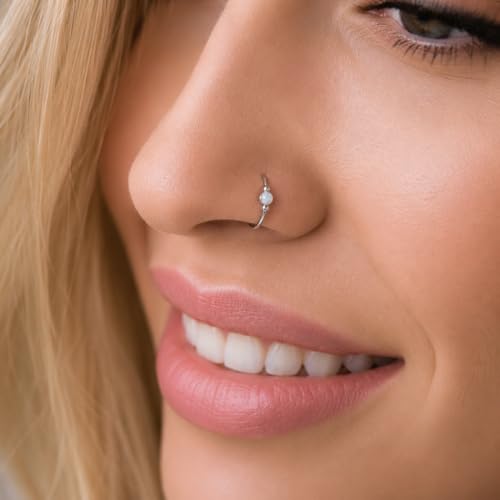 Jolliz Opal Nose Rings Hoops โ 24 Gauge Classic Design, Elegant Nose Rings for Women & hypoallergenic Nose Piercings Jewelry Perfect for Any Occasion with Comfortable Fit - color: White Opal