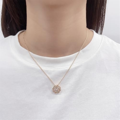 Rose Flower Jewelry Sets for Women Dainty Blooming Filigree Flower Austrian Crystal Choker Necklace Earring Set for Wedding Valentine Fashion Jewelry for Brides Bridesmai - color: Rose Gold