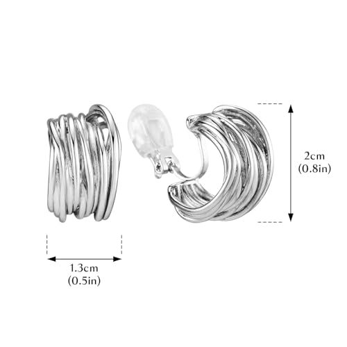 Chunky Clip On Earrings for Women Earrings Non-piercing Hoop Earrings - color: Silver