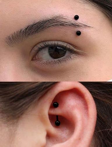 20G 16G 14G 12G Eyebrow Rook Daith Piercing Jewelry 316L Surgical Steel Vertical Lip Labret Belly Button Ring Snake Eyes Tongue Ring Curved Barbell 6mm(1/4") 8mm(5/16") 10mm (3/8") 12mm(1/2") - color: Black, size: 14G(1.6mm)-8/10/12/14mm Bars