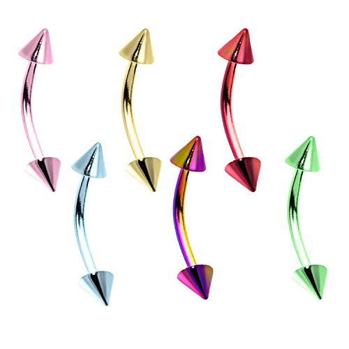 16g Anodized Over Stainless Steel Spike Curved Barbell Eyebrow Ring 5/16 - color: Purple