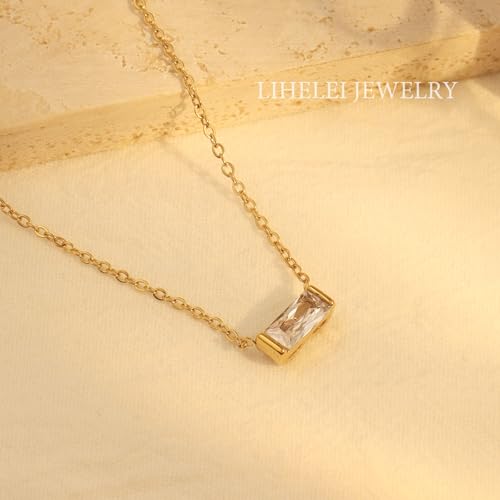 Diamond Pendant Necklaces for Women, Dainty 18k Gold/White Gold Plated Necklace, Gold/Silver Simple Choker Necklaces for Women, Trendy Jewelry Gifts - color: Rectangular -Gold