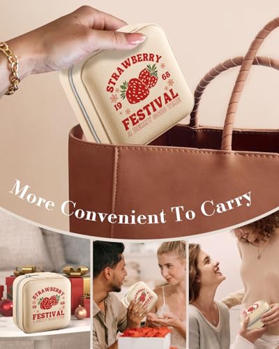 Bistup Travel Jewelry Case - Small Jewelry Organizers and Storage Box for Women Girls Teens Cute Traveling Jewelry Holder with Mirror Little Tiny Compact Strawberry Modern Unique Aesthetic Pretty - style: Strawberry