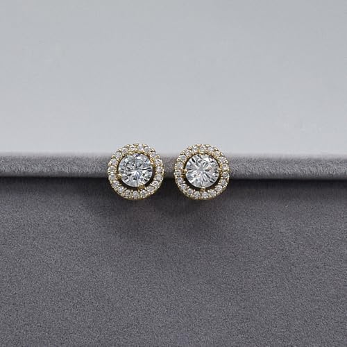 Bridesmaid Bride Wedding Jewelry Set - Round Cubic Zirconia | Earrings Necklace Bracelet Set, Hypoallergenic Prom Party Jewelry Gift for Her - color: Gold