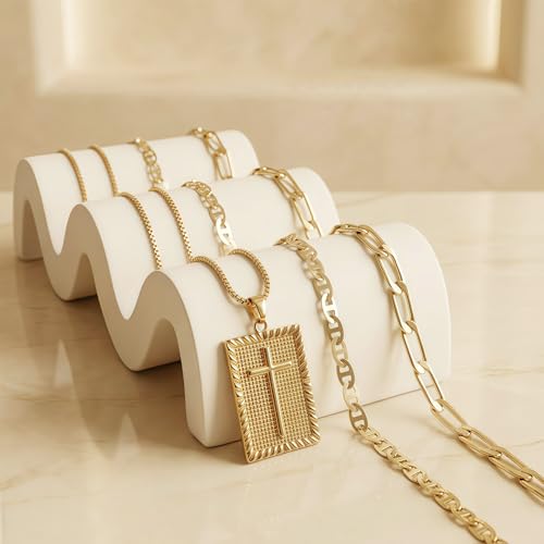Cross Necklace for Women Girls, 14K Gold Plated Dainty Pendant Necklaces Set, Cute Trendy Faith Christian Religious Everyday Jewelry Gifts Aesthetic Accessories Non Tarnish