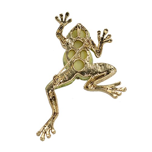 Vintage Gold Tone Crystal Green Enamel Frog Brooch Pin Lucky Symbol Animal Pin