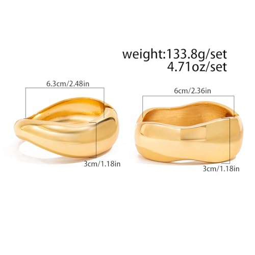 Chunky Gold Bangles for Women Gold Plated Stackable Bracelets Set Trendy Cuff Bracelets Stack Wrist Open Bangle Jewelry Gift Accessories - style: Gold-2