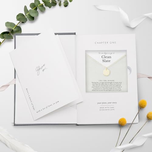 HOPE LOVE SHINE Women's New Beginnings Necklace - 14k Gold Plated Sterling Silver, Healing & Recovery Gift, Adjustable 16+2" Chain - color: 14K GOLD VERMEIL, style: e. CLEAN SLATE