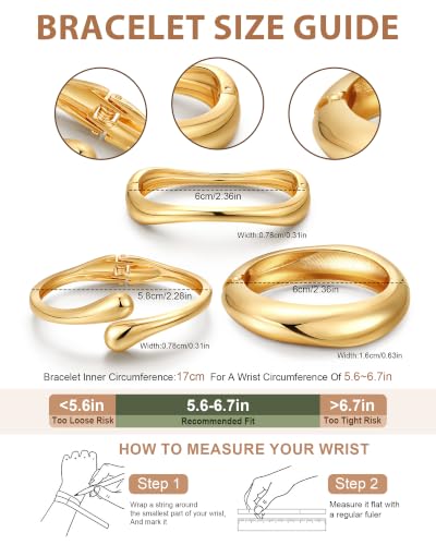 8YEARS Chunky Gold Bangle Bracelets for Women, 14k Gold Plated | Cuff Bangles, Stack Bracelet Set, Wide Trendy Fashion, Jewelry Gifts - color: C-Gold-3PCS