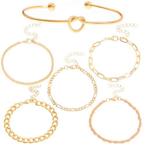 Alegend 14K Gold Plated Stackable Multilayer Bracelets + Titanium Steel(Not Rust, Resist Corruption, Easily Clean) 18K Gold Plated Single Bracelets - color: 14K Gold Plated Six-Layered