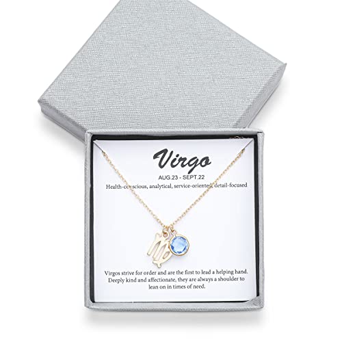 14k Gold Plated Zodiac Birthstone Crystal Pendant Necklace, Horoscope Sign Charm Necklace for Women Birthday Gift - color: Virgo-Sept.