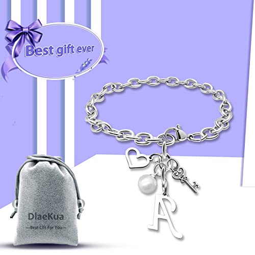 Initial A-Z Bracelets Gift for Women Girls Stainless Steel Chain Bracelet 26 Alphabet Jewelry Gifts for Birthday Anniversary Letter Bracelet Monogram Gifts for Sister Friend Girlfriends Mom 8.26 Inch - color: A