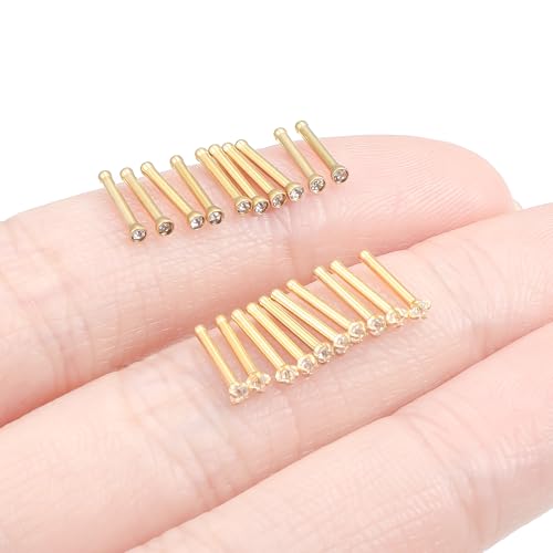 20Pcs Nose Rings Studs Surgical Steel L-Shape Nose Rings for Women 1.5mm 2mm Cubic Zirconia Nose Screw Studs Hypoallergenic Nose Piercings Jewelry 24g 22g 20g 18g - color: straight,goldtone, size: 18g,1.5mm CZ