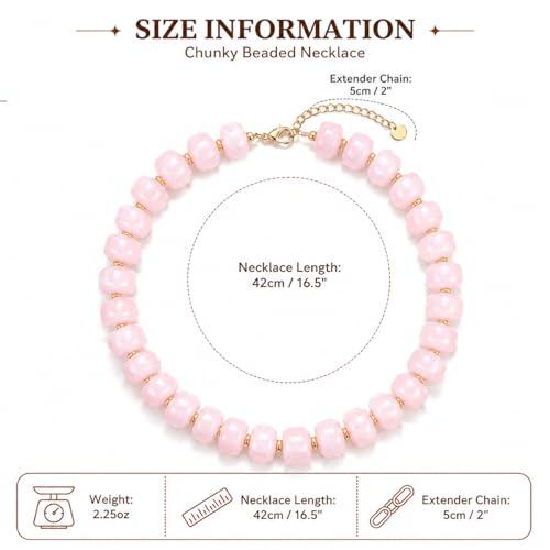 Chunky Colorful Beaded Necklace for Women Boho Summer Statement Resin Choker Necklaces Beach Jewelry Accessories - color: Pink