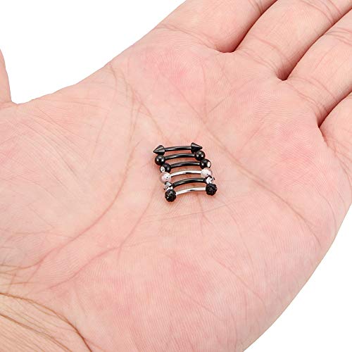 6-12 Pcs 16G Stainless Steel Eyebrow Piercing Rings Clear CZ Curved Barbell Helix Daith Piercing Body Jewelry for Women Men - style: 5/16"(8mm) black