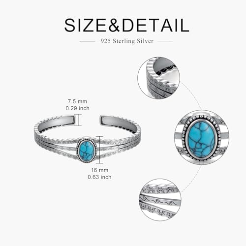 925 Sterling Silver Oval Turquoise Exquisite Cuff Bracelet Boho Style Adjustable Bracelet Jewelry Gifts for Women Mother - style: Cuff Bracelet 3