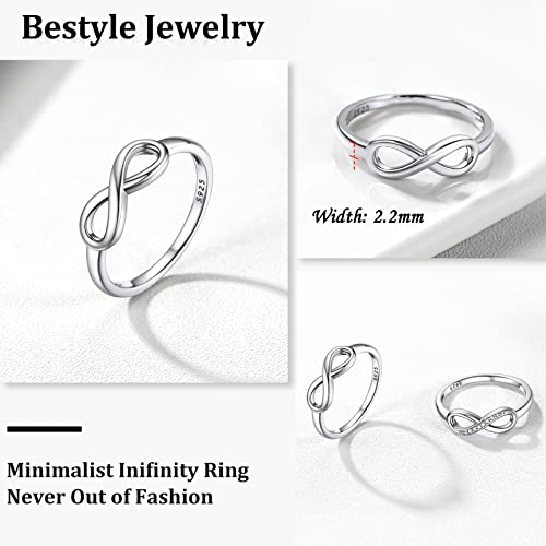 Bestyle Simple S925 Sterling Silver Infinity Rings Cubic Zirconia Rings, Nice Cute BFF Friendship Rings, Dainty Eternity Promise Wedding Bands Perfect Every Day Ring, Size 4-12, Words Engavable - color: 2.Plain Infinity Ring (NO custom)