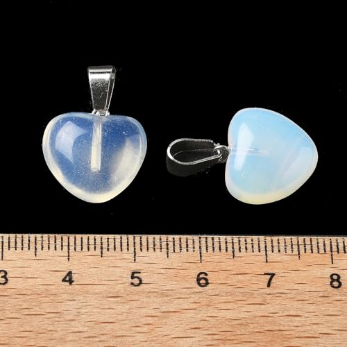 10Pcs Heart Stone Charm Pendants Natural Opalite Gemstone Pendants with Platinum Brass Loops for DIY Necklace Keychains Earring Crafts Supplies - color: Opalite