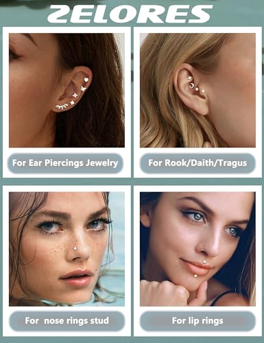 316L Stainless Steel 20G/16G Threadless Flat Back Push In Earrings Women | 11 Pairs 316L Hypoallergenic CZ Cartilage Conch Tragus Stud Earrings Nose Rings for Women, 14K Gold Plated, Silver, 6/7/8mm - color: Silver Plated, size: 20G- bar length: 6/7/8mm