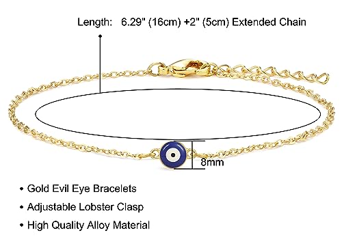Fesciory Evil Eye Bracelet for Women, Gold Plated Adjustable Chain Jewelry | Blue Evil Eye Charm Bracelet, Lucky Amulet Symbolism, Dainty Adjustable Chain, Daily wear, Jewelry gifts - color: Gold-12