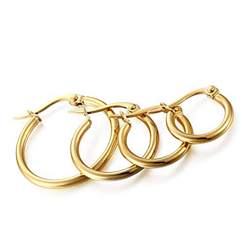 4 Pairs Stainless Steel Round Hoop Cute Huggie Earrings For Women Small Hoop Earring Set(10mm,15mm,20mm,25mm) - color: Gold Tone-4Pairs