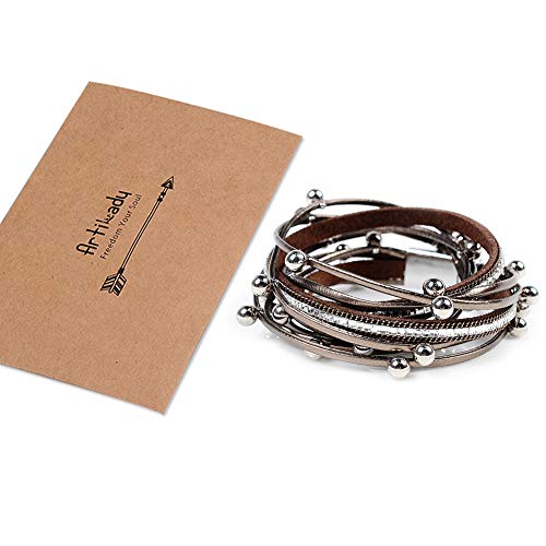 Artilady Leather Wrap Bracelet for Women, Pearl Beaded Bangle Stack Jewelry | Easy on-off, Elegant Handmade Multi-Layered, Daily Casual Date Beach Vacation, Gift for Ladies, Mother, Sister & Friend - style: Brown with Beads