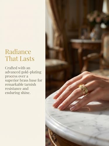 Wideband Statement Gold Ring for Women | Chunky Colorful Jewrly Non Tarnish Date Party Fine Jewelry
