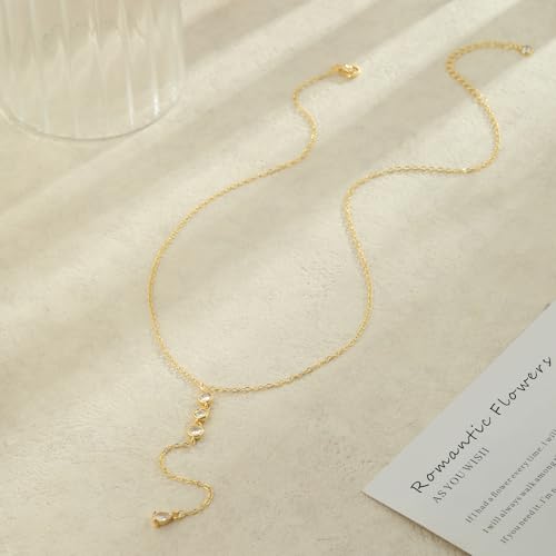 Lariat Gold Necklaces for Women Trendy Dainty Long Necklace 14k Gold Plated/Silver Layered Drop Beaded Chain Necklaces Y-shaped Pendant Necklace Simple Gold Jewelry Gifts - color: Y Rain-Gold