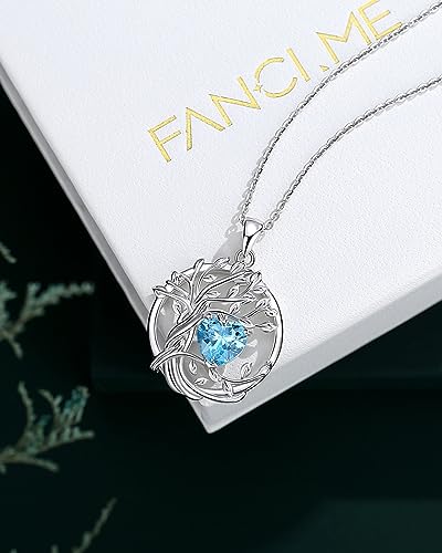 FANCIME Tree of life Birthstone necklace Sterling Silver Pendant Birthstone Necklace Gemstone Anniversary Birthday Jewelry Mothers Day Gifts for Mom Her Wife - color: Mar.-Aquamarine
