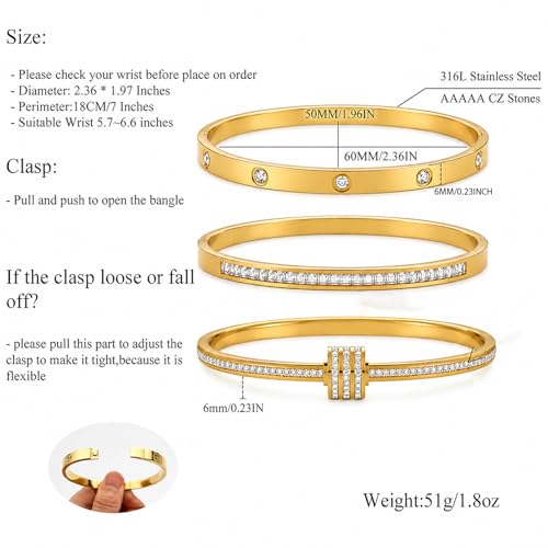 Gold Bangle Bracelets for Women, 18K Gold Plated Stainless Steel Stackable Bangles, Non-Tarnish Trendy Jewelry, Ideal Gift for Birthday Anniversary - color: Gold-2