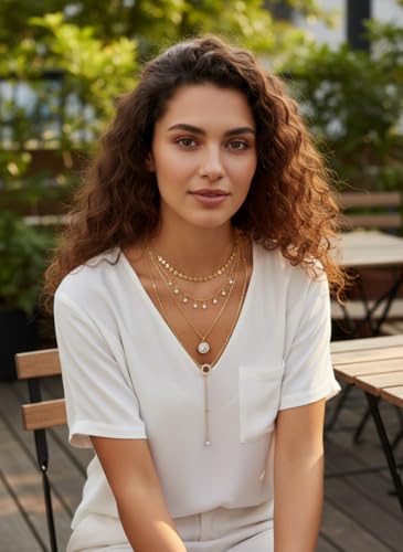 Layered Chain Necklace for Women,Pendant Stackable Jewelry,for Wedding, Party, Everyday Gifts - color: Gold