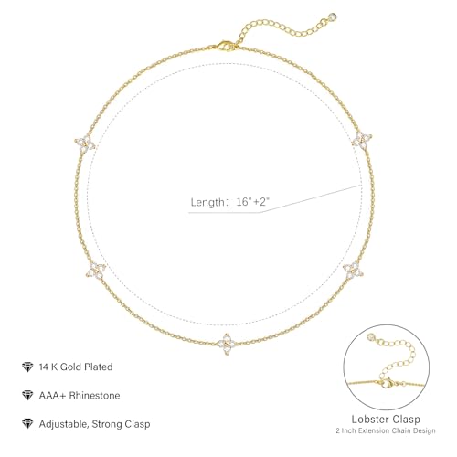 Zeffy Diamond Necklaces for Women, Dainty Gold Necklace 18k Gold Plated Layered Necklaces Simple Gold CZ Diamond Pendant Necklaces for Women Trendy Jewelry Gifts for Girls - color: Gold Flower Diamond Necklace
