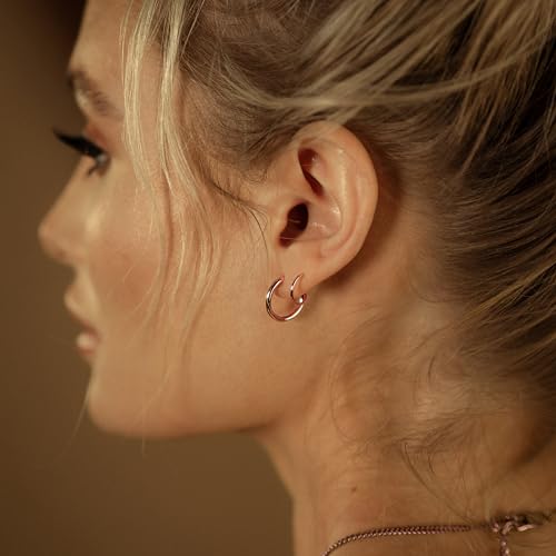 Spiral Hoop Twist Double Earrings - 14K Helix Spiral Earrings, Double Piercing Earrings, Faux Double Hoop Earrings, Tiny Twist Earrings for Women - color: Rose Gold - 2mm.