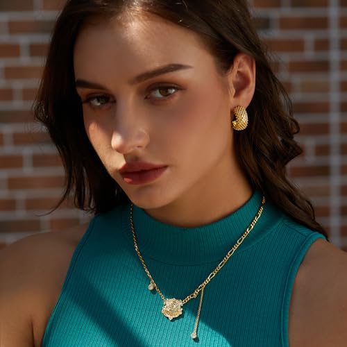 FRUMOS 18K Gold Plated Chunky Hoop Earrings for Women Fashion Thick Gold Hoops Set Jewelry for Birthday Christmas Gifts - color: Gold Braided Chunky Hoop