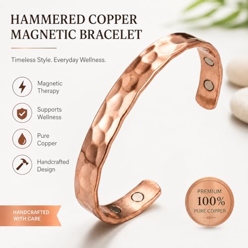 Pure Copper Cuff Bangle Bracelet 100% Solid, Raw & Uncoated Handmade Bracelets Jewelry Cuff Gift Bangle for Women & Men - color: Classic Hammered Texture