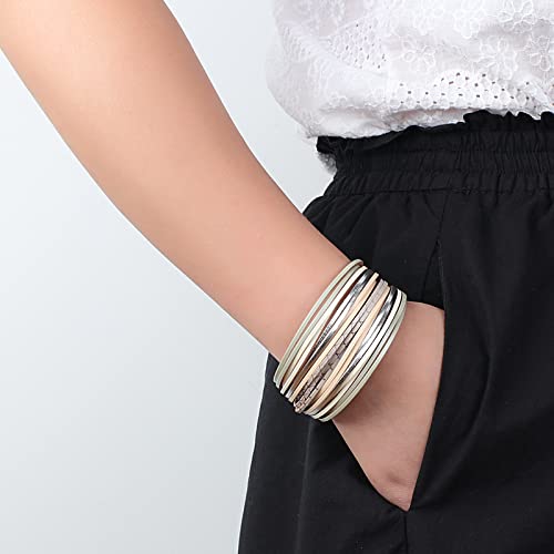 hotoo Leather Wrap Bracelet for Women - color: White Leather Bracelets