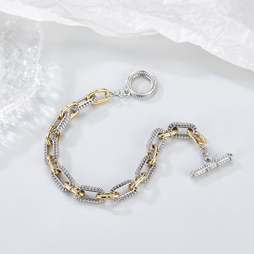 Link Chain Bracelets for Women, Two Tone Link Bracelets Gold and Silver Paperclip Vintage Bracelets Wire Bangle Jewelry Gifts - style: Paperclip - Thin