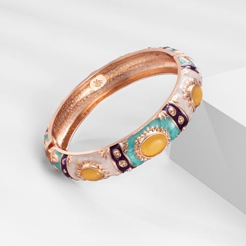 UJOY Womens Multi-Colors Cloisonne Bracelet Plated Flower Hollowed Enameled Hinged Cuff Bangles Jewelry Gift 88A10 - color: 3 Pcs/Set-Yellow-7735