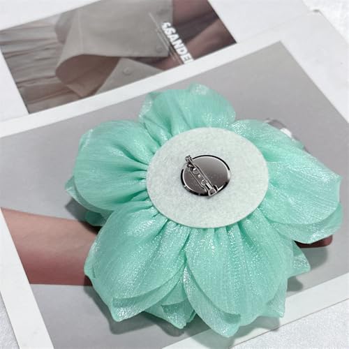 Flash Camellia Flower Brooch Pin for Women Men Elegant Texture Fabric Dahlia Rose Floral Brooches Lapel Pins Dainty Wedding Holiday Party Costume Dress Accessories Jewelry - color: Light Green