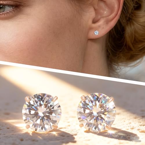 Limerencia Moissanite Stud Earrings, 3 Pairs Titanium Screw Back Earrings | D Color VVS1 Clarity Lab-created Moissanite Earrings, Hypoallergenic G23 Pure Titanium for Women Men Sensitive Ears - color: Rose Gold S
