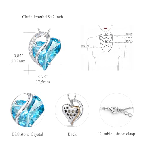 Crystal Heart Necklace for Women - Quietrose Faceted Crystal Heart Pendant with Sparkle Accents, Silver-Tone Curved Frame, 0.85" x 0.73", 18+2" Adjustable Chain, Elegant Gift for Her - color: Turquoise - Heart of Freedom