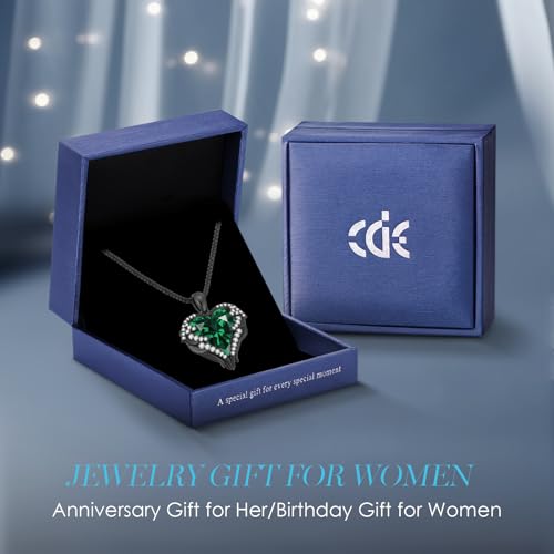 CDE Angel Wings Heart Birthstone Pendant Necklace Gift for Women | Silver/Gold Tone,Ideal Birthday & Anniversary Jewelry Gift for Wife,Girlfriend,Her - color: Black-05-Emerald Green Birthstone