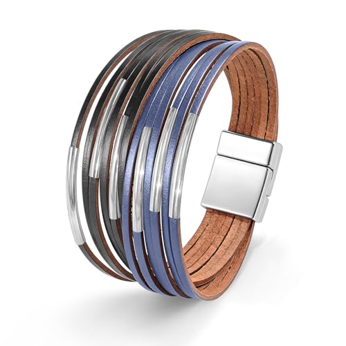Wrapped Bracelets for Women,Leather Boho Bracelets for Women - color: Leather-Grey