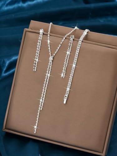 MIFYNN Rhinestone Wedding Set for Women Sparkle Crystal Earrings Necklace Bracelet Jewelry Set Wedding Party Prom Jewelry Set for Brides Bridesmaid - color: Silver1
