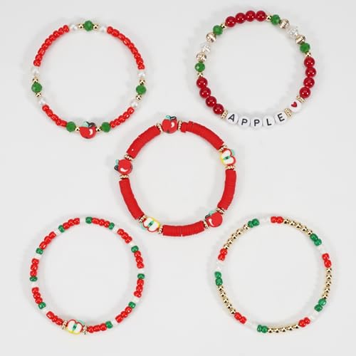 Twinfree Bohemian Cute Fruit Banana Cherry Strawberry Pineapple Mango Polymer Clay Beaded Stackable Stretch Bracelets - color: color 28